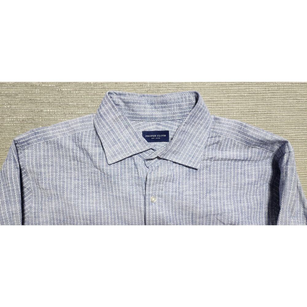 Proper Cloth Men’s Custom Blue White Striped Long Sleeve Button Down Shirt - Picture 4 of 14